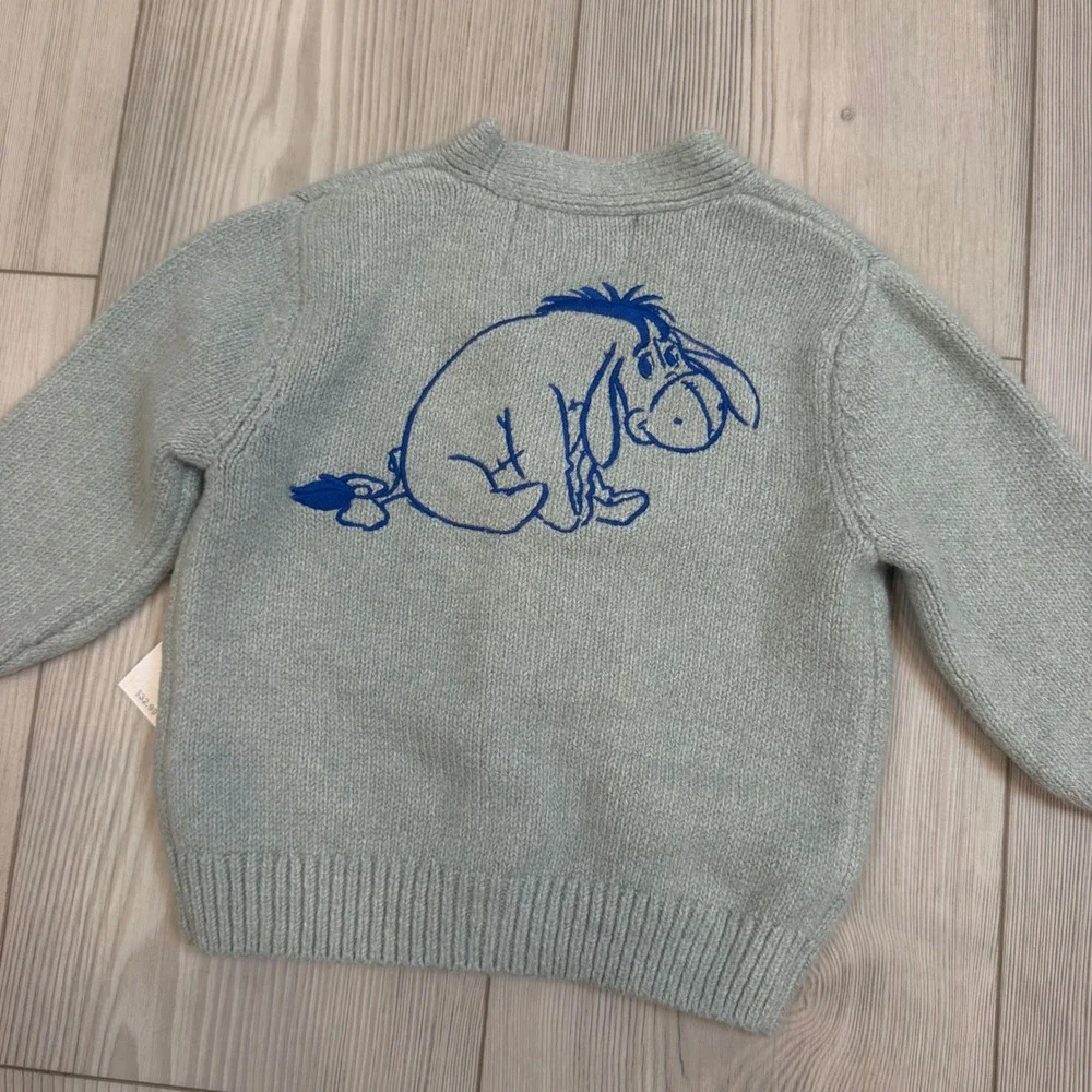 NWT Old Navy X Eeyore Cardigan Embroidered Sweater Sage 12-18M